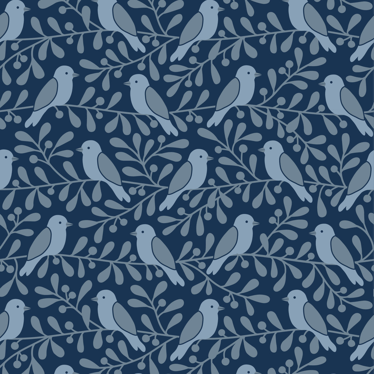 Wallpaper - Birds & Berries Blue