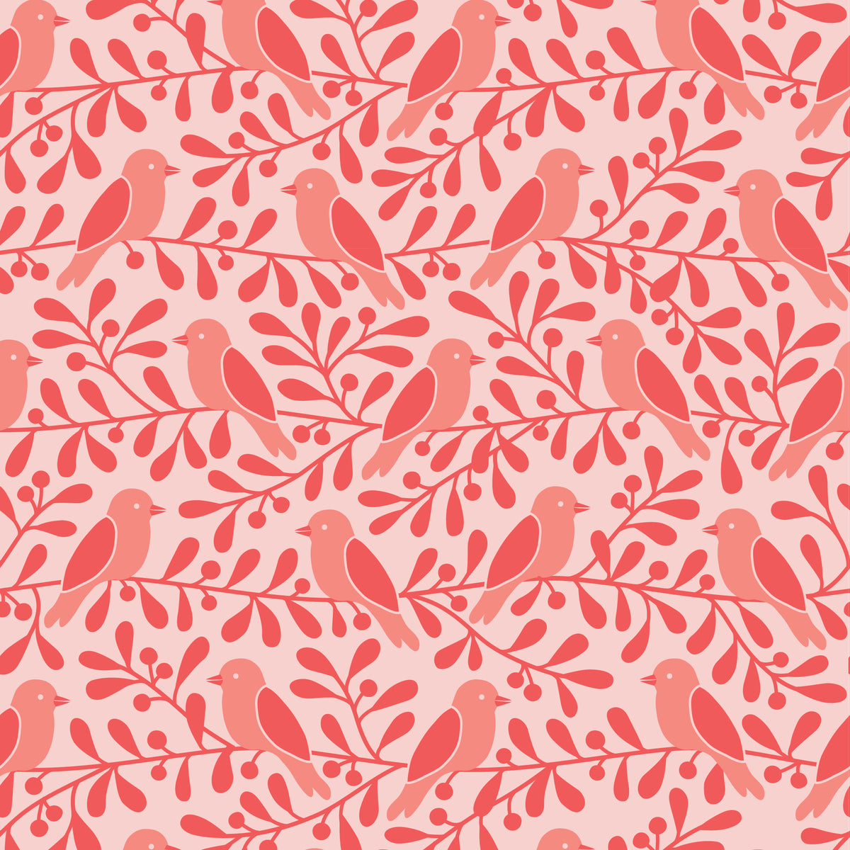 Wallpaper - Birds & Berries Coral