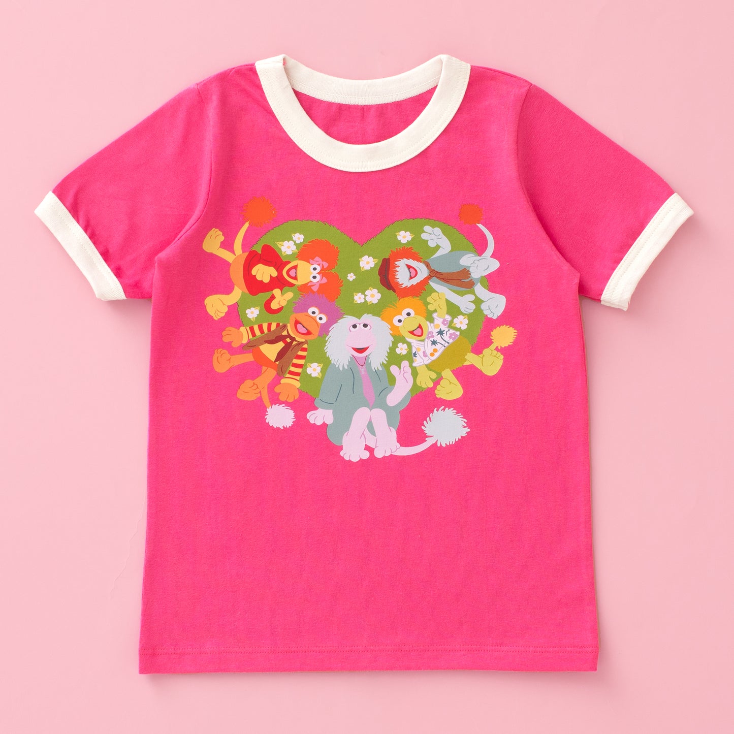 GRAPHIC Ringer Tee - Fraggle Rock Heart Bright Pink