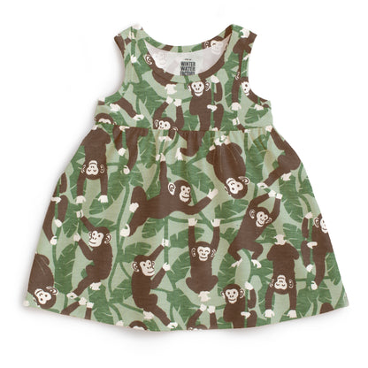 Alna Baby Dress - Chimpanzees Green