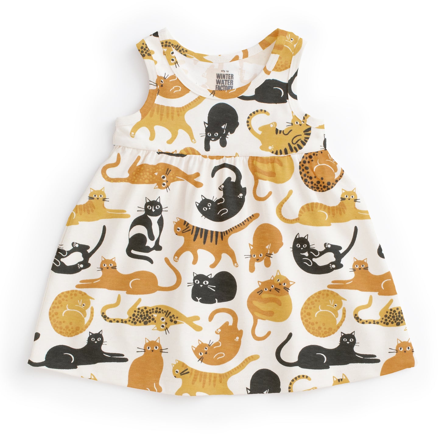 Alna Baby Dress - Cat Friends Gold & Yellow