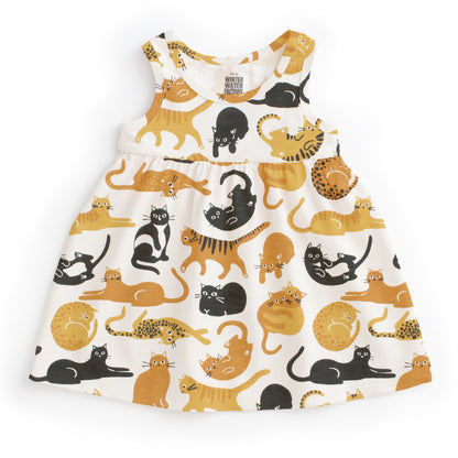 Alna Baby Dress - Cat Friends Gold & Yellow