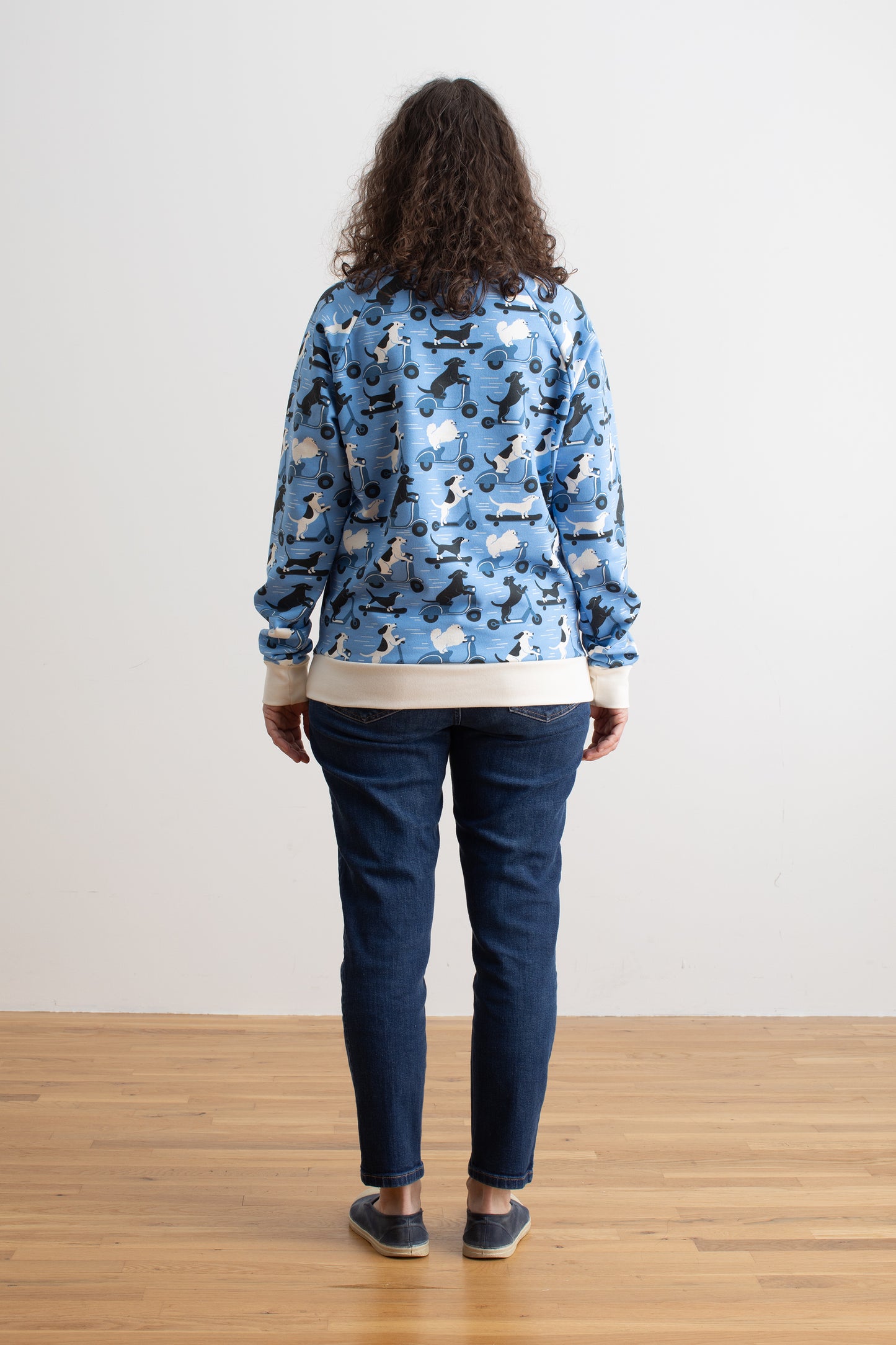 Adult Sweatshirt - Dogs on Scooters Blue
