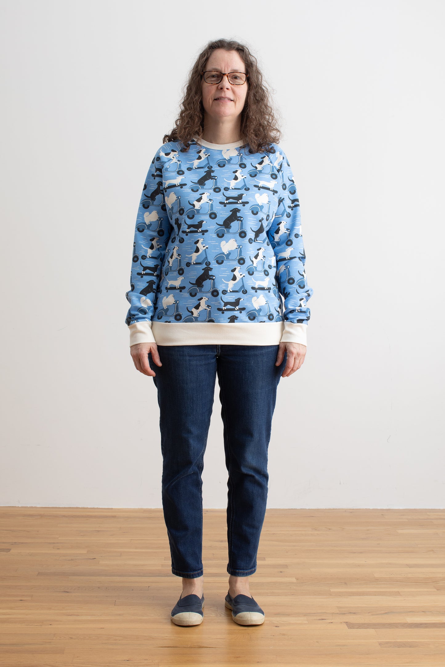 Adult Sweatshirt - Dogs on Scooters Blue