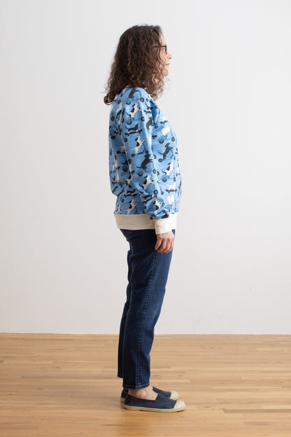 Adult Sweatshirt - Dogs on Scooters Blue
