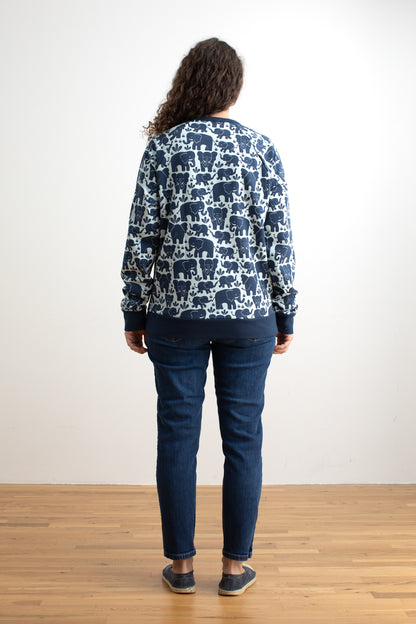 Adult Sweatshirt - Elephant Herd Navy Blue