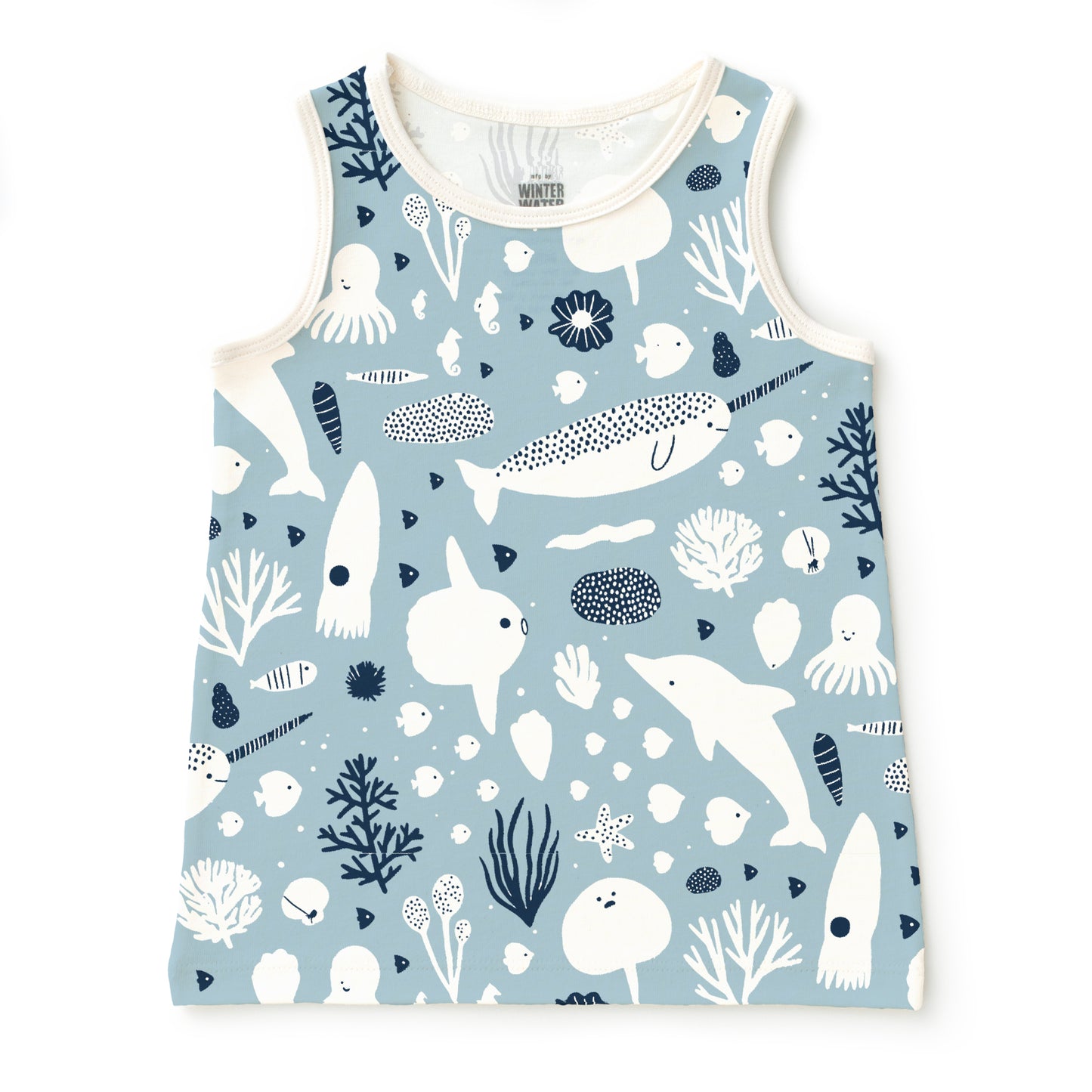 Baby Tank Top - Sea Creatures Pale Blue & Navy