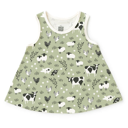 Iris Baby Tunic - Farm Animals Pale Green