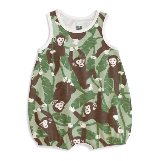 Bubble Romper - Chimpanzees Green