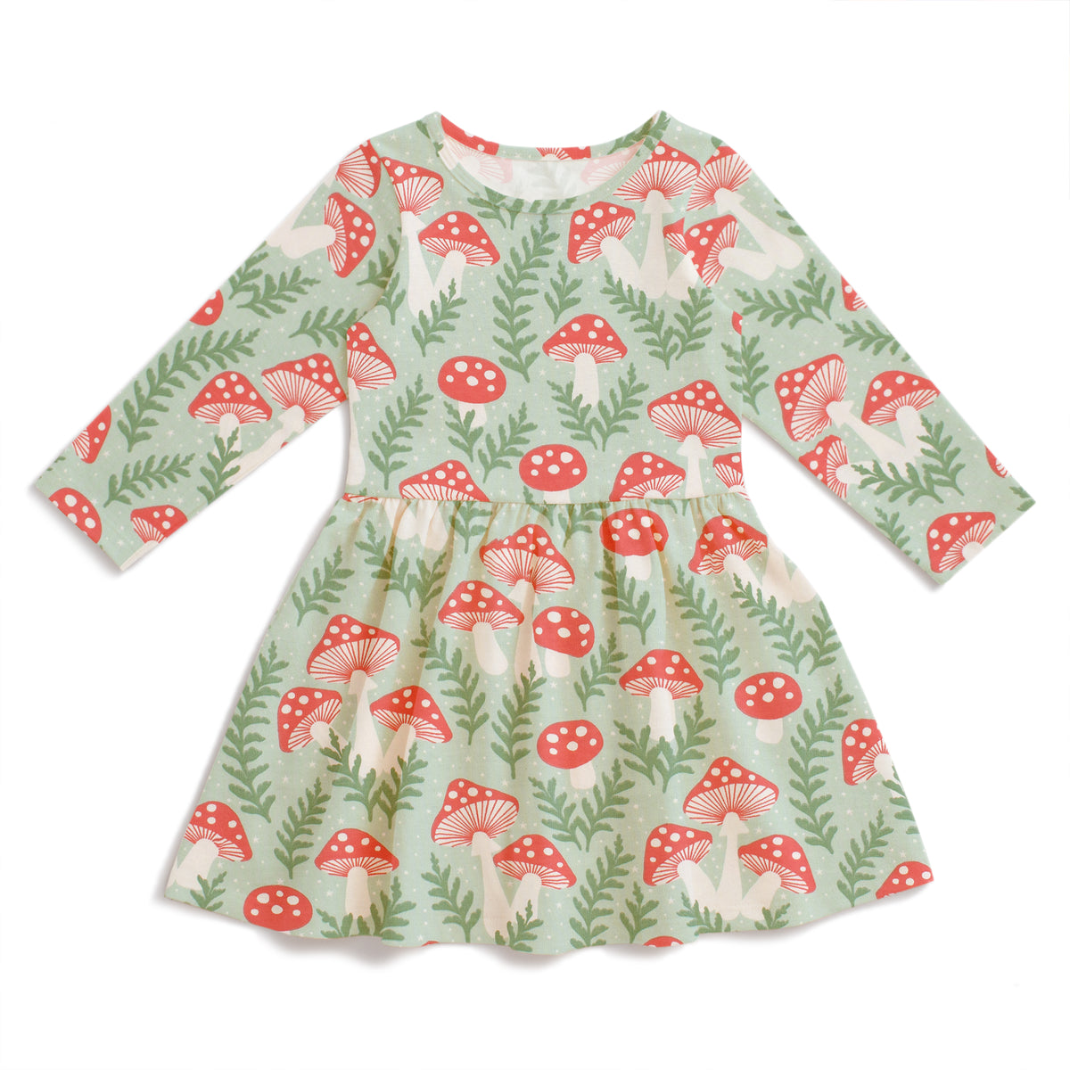 Calgary Dress - Toadstools Green & Red