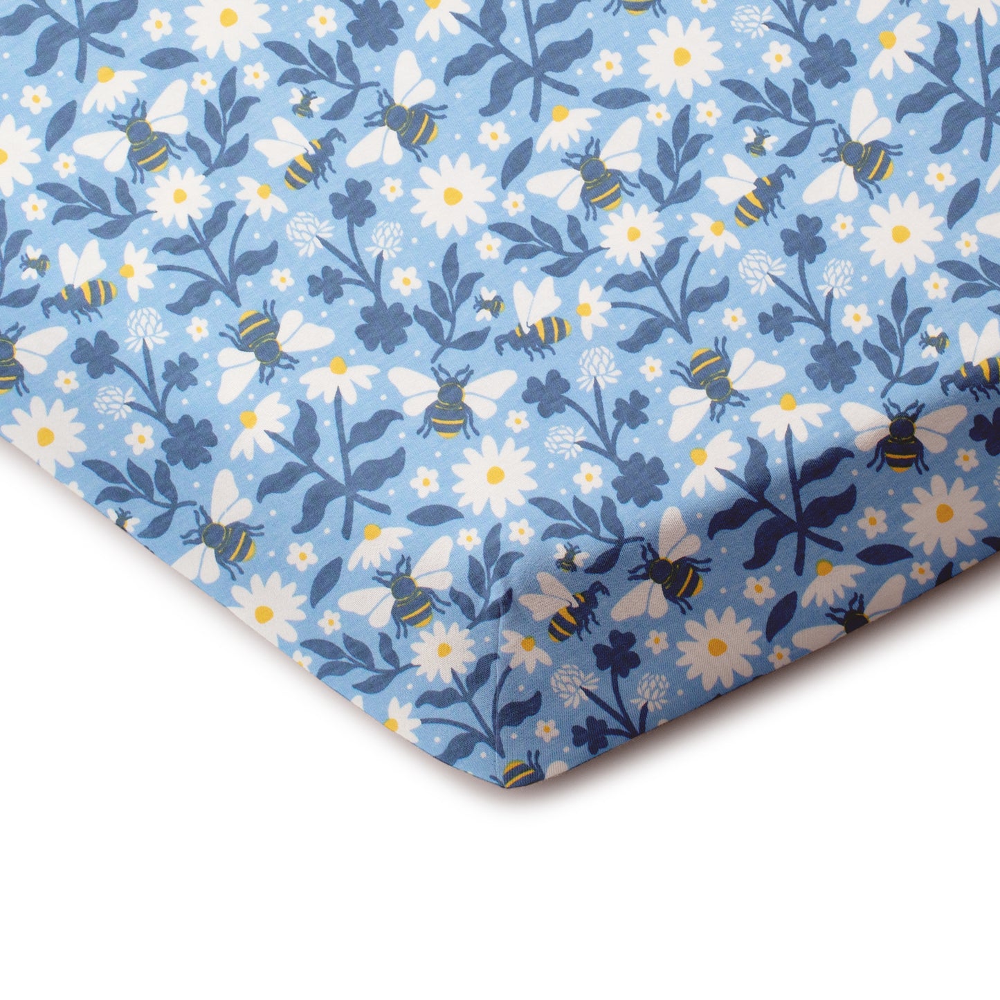Fitted Crib Sheet - Bees Blue