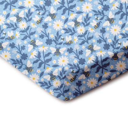 Fitted Crib Sheet - Bees Blue