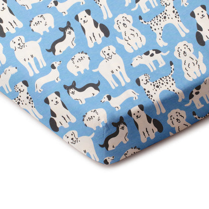 Fitted Crib Sheet - Dog Parade Blue