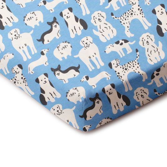 Fitted Crib Sheet - Dog Parade Blue