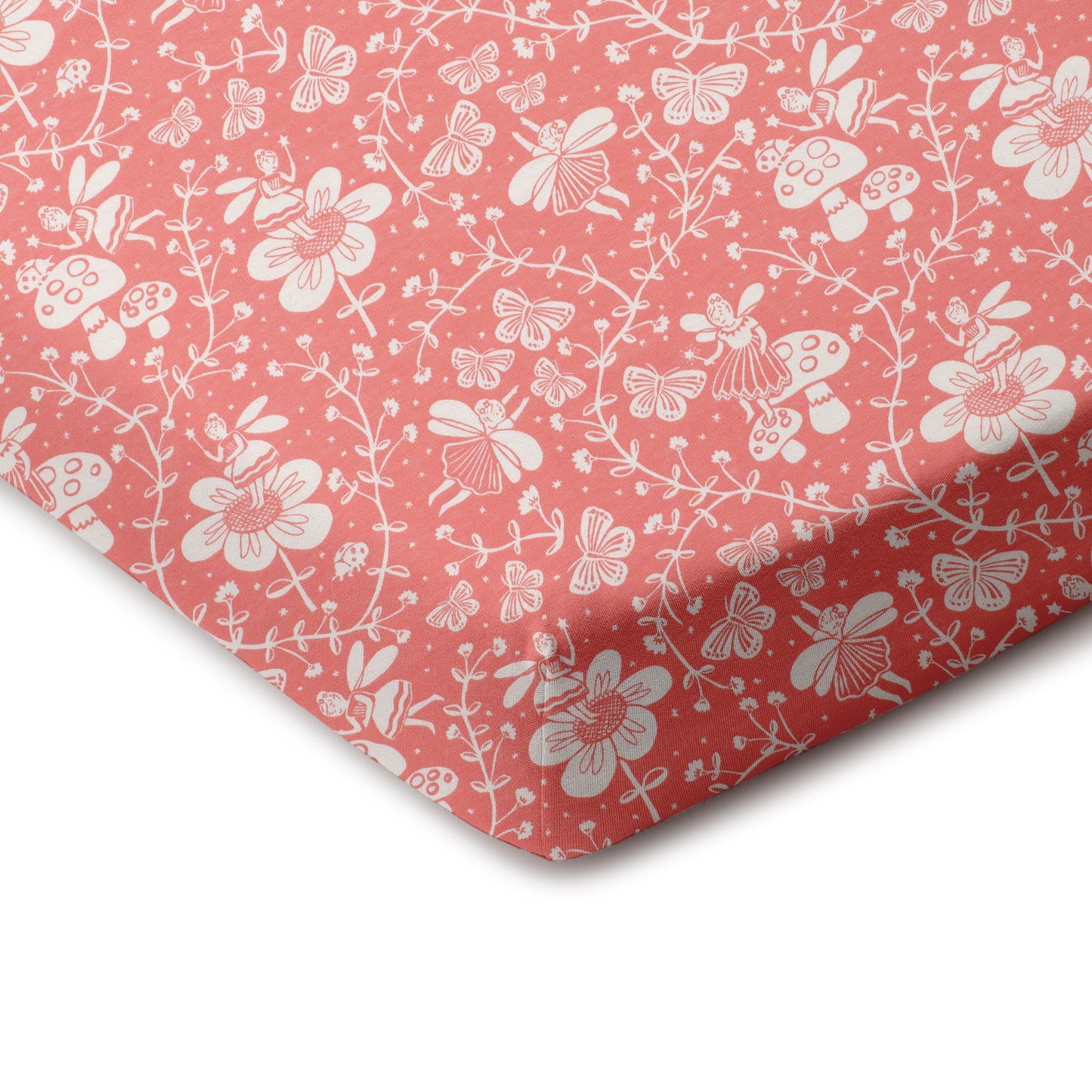 Fitted Crib Sheet - Fairies Coral