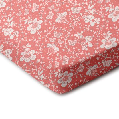 Fitted Crib Sheet - Fairies Coral