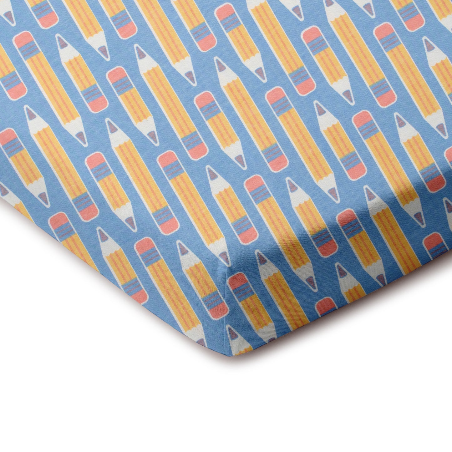 Fitted Crib Sheet - Pencils Blue
