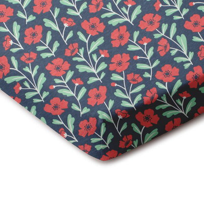 Fitted Crib Sheet - Poppies Navy