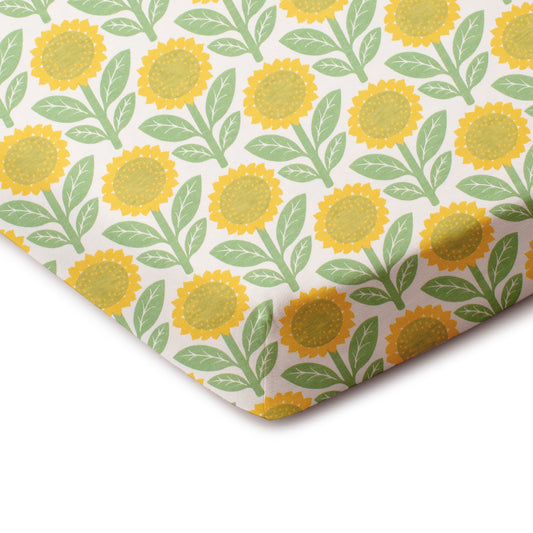 Fitted Crib Sheet - Sunflowers Green