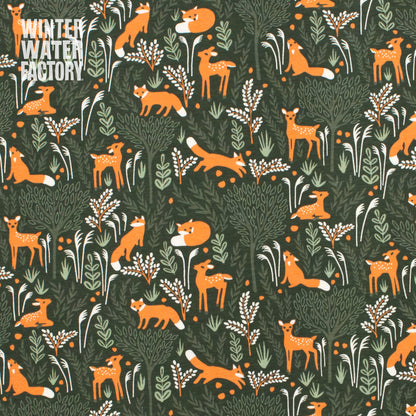 Long Sleeve Snapsuit - Deer & Foxes Dark Green