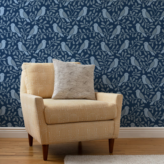 Wallpaper - Birds & Berries Blue