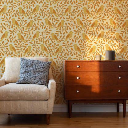 Wallpaper - Birds & Berries Ochre