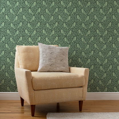 Wallpaper - Birds & Berries Green