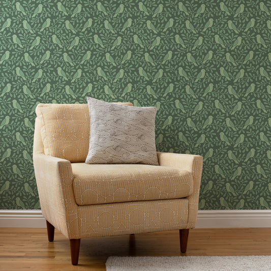 Wallpaper - Birds & Berries Green