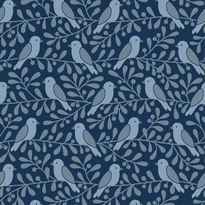 Wallpaper - Birds & Berries Blue