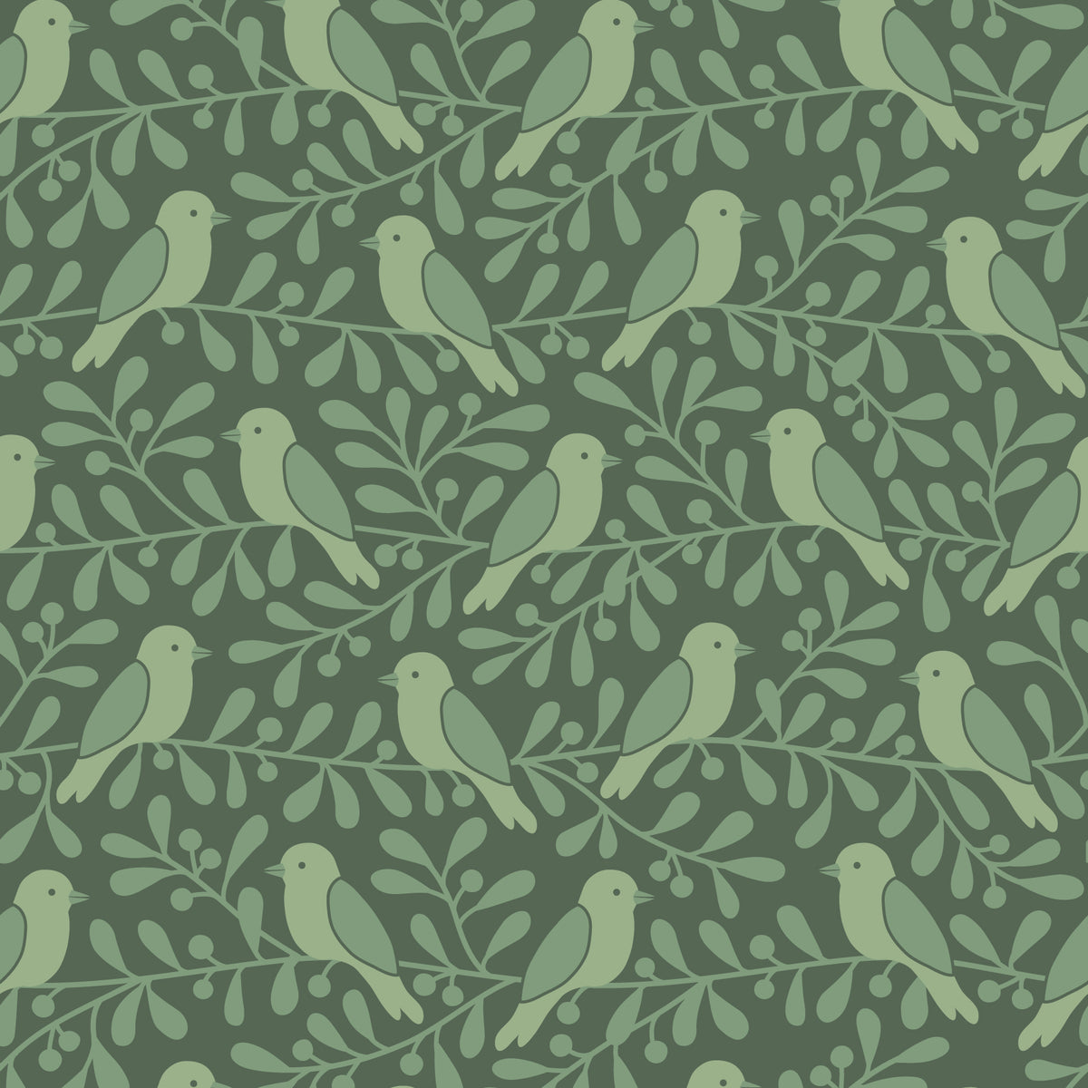 Wallpaper - Birds & Berries Green