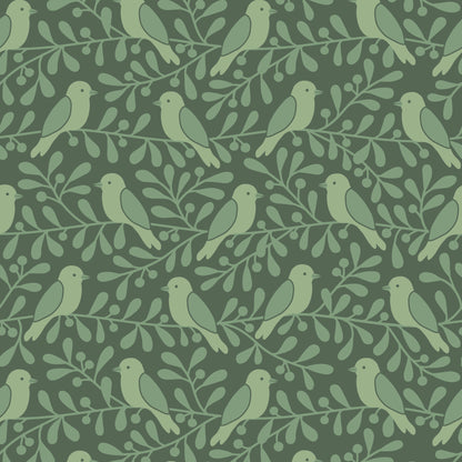 Wallpaper - Birds & Berries Green