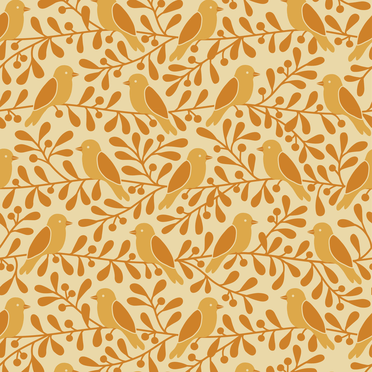 Wallpaper - Birds & Berries Ochre
