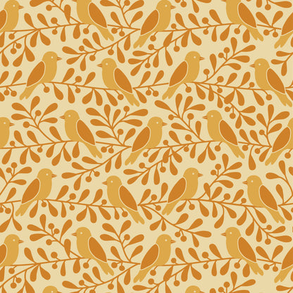 Wallpaper - Birds & Berries Ochre