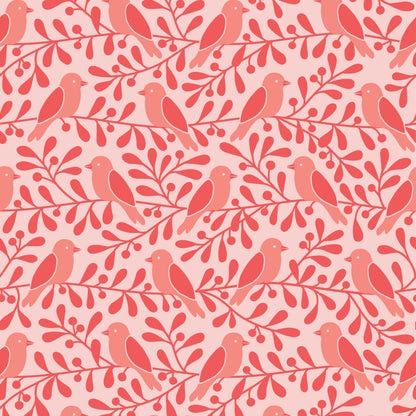Wallpaper - Birds & Berries Coral