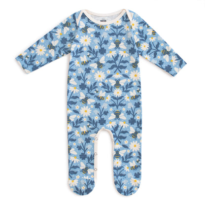Footed Romper - Bees Blue