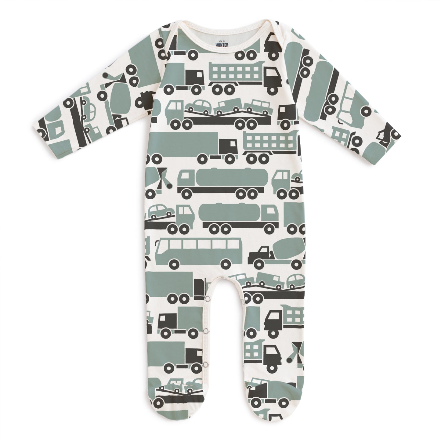Footed Romper - Big Rigs Surf Blue