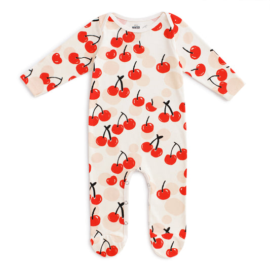 Footed Romper - Cherries Red