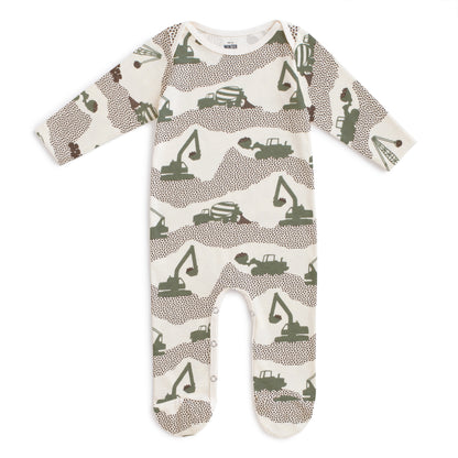 Footed Romper - Construction Forest Green