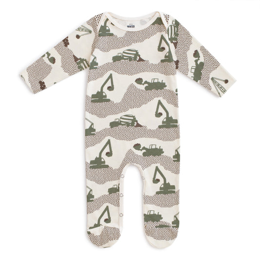 Footed Romper - Construction Forest Green