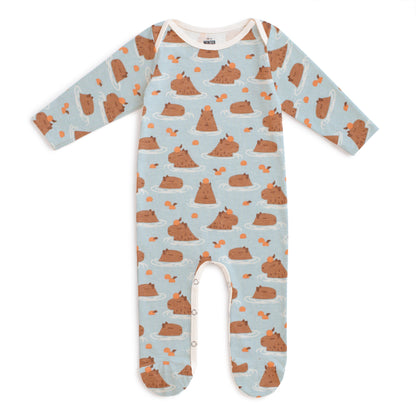 Footed Romper - Capybaras Blue