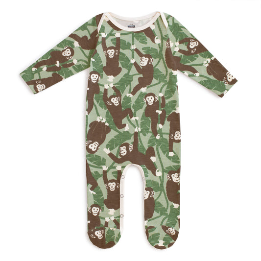 Footed Romper - Chimpanzees Green