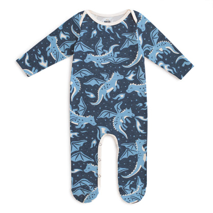 Footed Romper - Dragons Navy