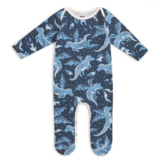 Footed Romper - Dragons Navy