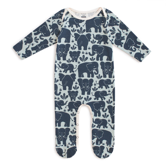Footed Romper - Elephant Herd Navy