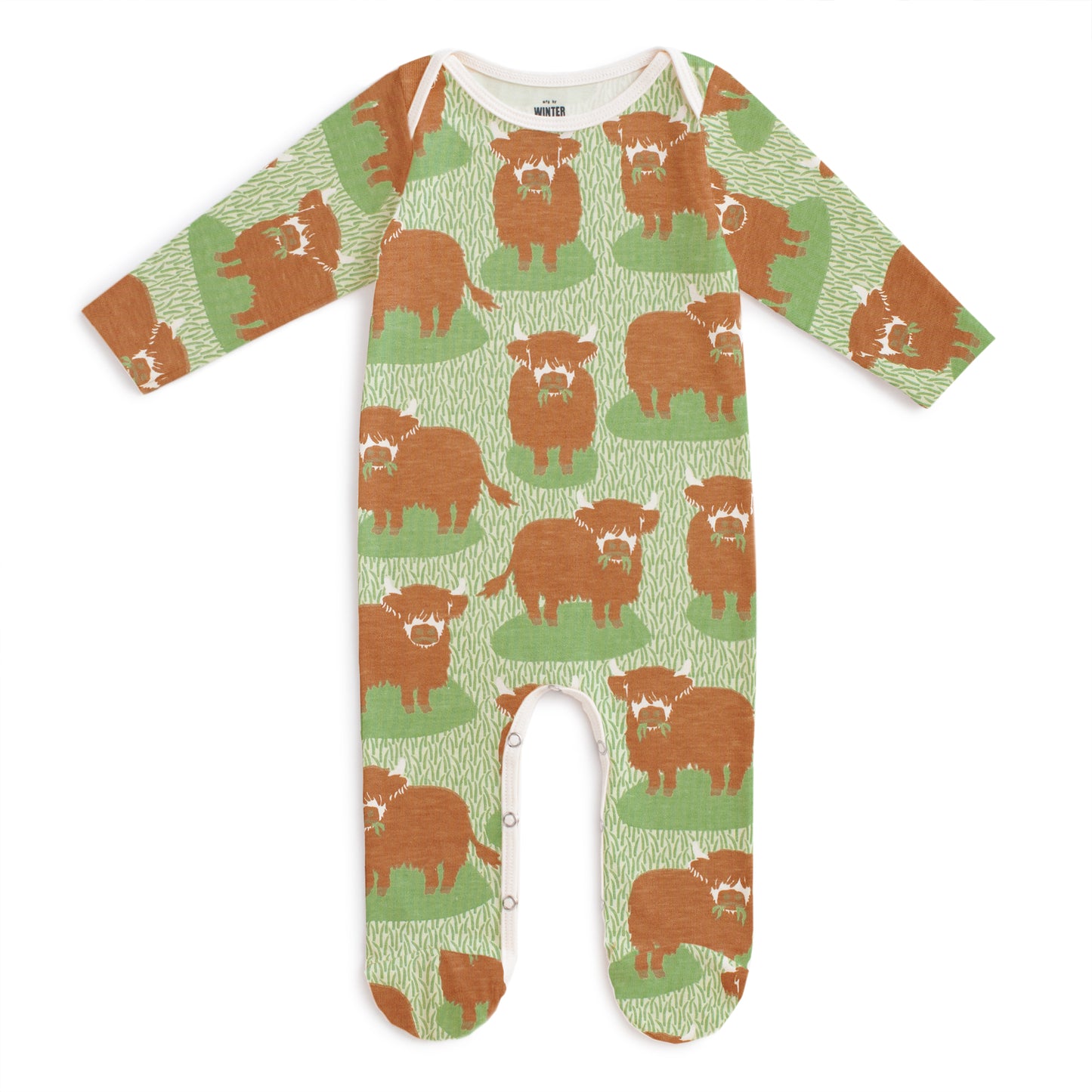 Footed Romper - Highland Cows Green