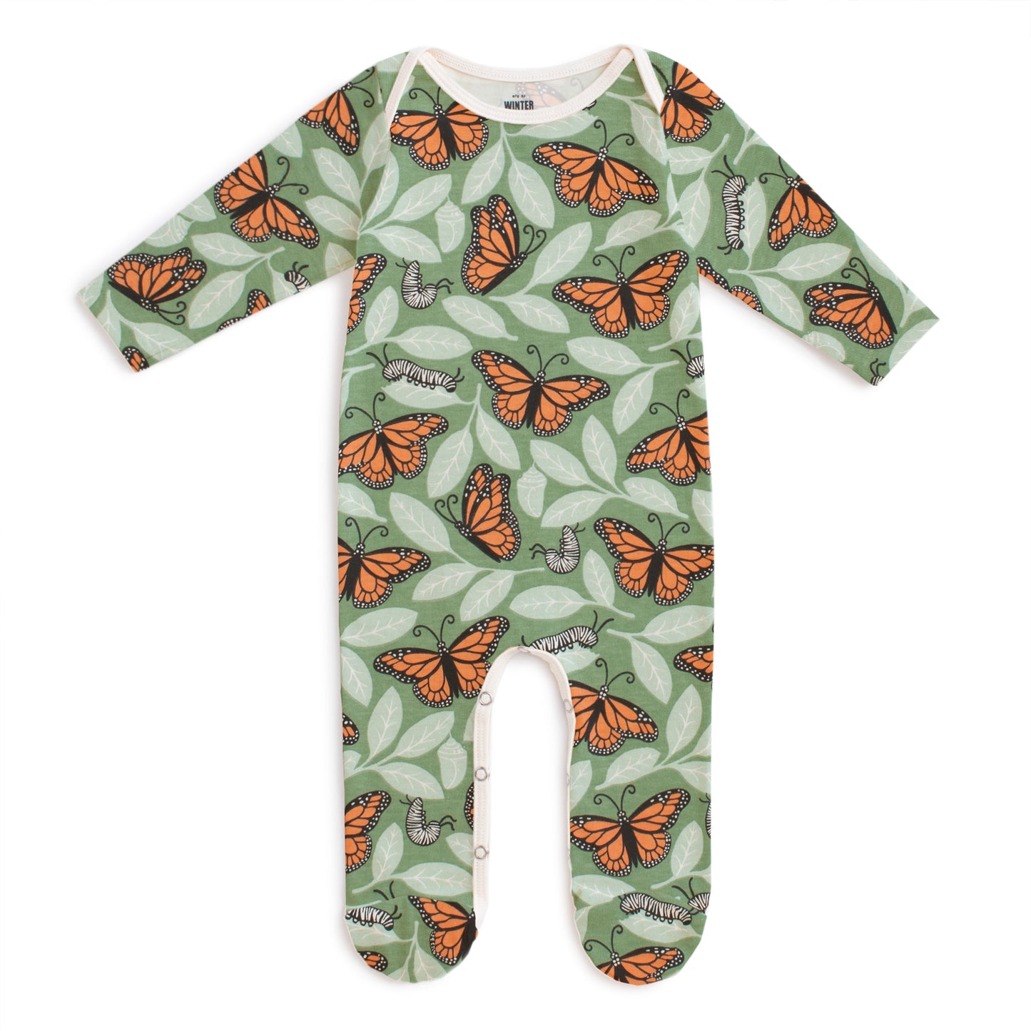 Footed Romper - Monarchs Dark Green