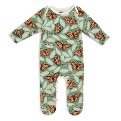 Footed Romper - Monarchs Dark Green