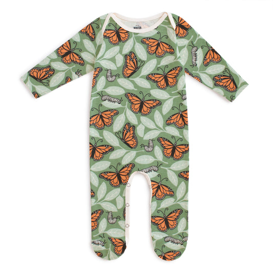 Footed Romper - Monarchs Dark Green