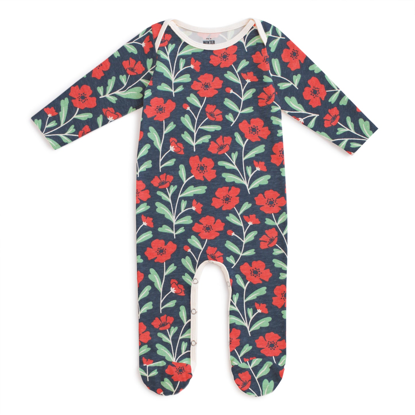 Footed Romper - Poppies Navy