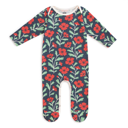 Footed Romper - Poppies Navy